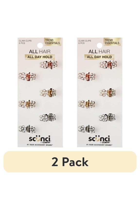 (2 pack) Scunci Mini Rhinestone Claw Clip, Multicolor, 6 Count