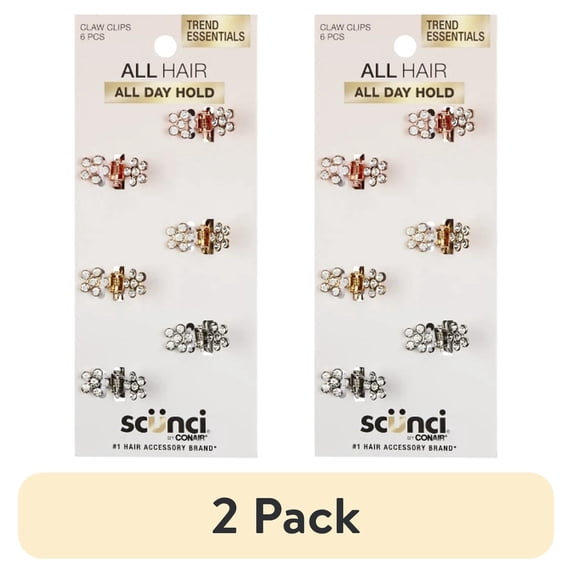 (2 pack) Scunci Mini Rhinestone Claw Clip, Multicolor, 6 Count