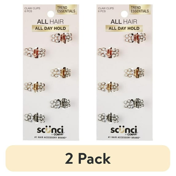 (2 pack) Scunci Mini Rhinestone Claw Clip, Multicolor, 6 Count