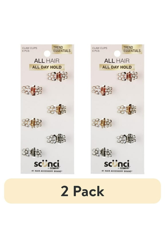 (2 pack) Scunci Mini Rhinestone Claw Clip, Multicolor, 6 Count