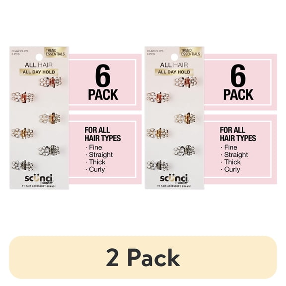 (2 pack) Scunci Mini Rhinestone Claw Clip, Multicolor, 6 Count
