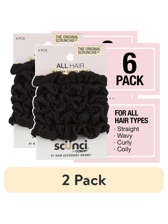 (2 pack) (2 pack) Scunci Mini Washable Scrunchie Hair Ties, Black, 6 Count