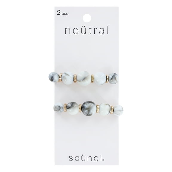 (2 pack) Scunci Neutral Pearl Marble Hair Barrettes, 2-Piece