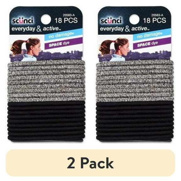(2 pack) Scunci No Damage Comfortable All-Day Medium Hold Hair Elastics, Black, 18 Ct