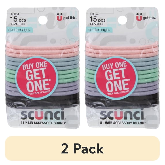(2 pack) Scunci No Damage Hair Elastics, Assorted Colors & Black, 30-Count