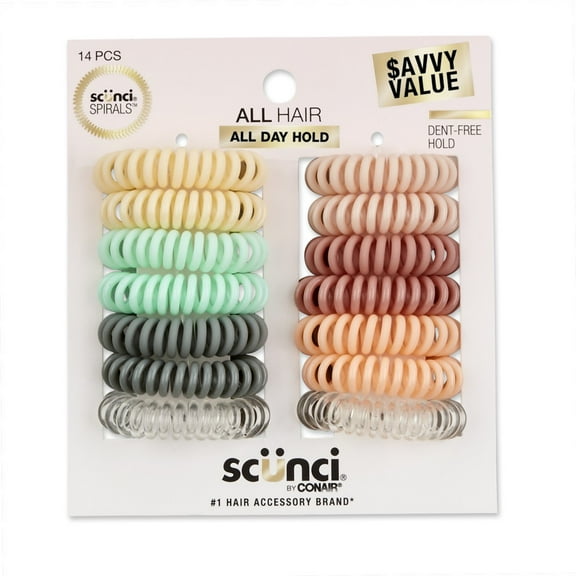 (2 pack) Scunci No Damage Plastic Coiled Ponytail Hair Ties, Multicolor, 14 Count