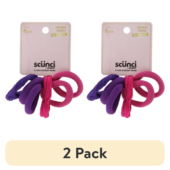(2 pack) Scunci No Damage Soft Hair Tie Ponytailers, Assorted Colors will Vary, 6-Pieces
