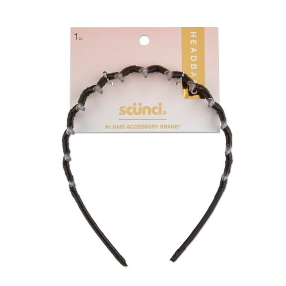 (2 pack) Scunci No-Slip Grip Covered Headband, Black/Clear, 1-Count