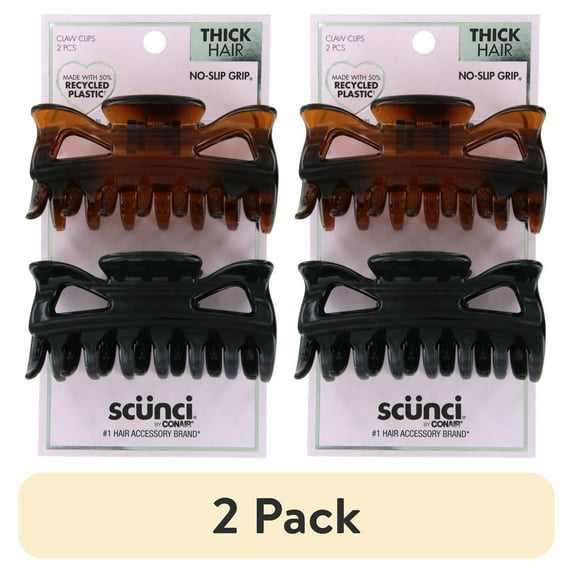 (2 pack) Scunci No-Slip Grips Thick Hair Large Jaw Clips, Assorted Colors, 2-Piece