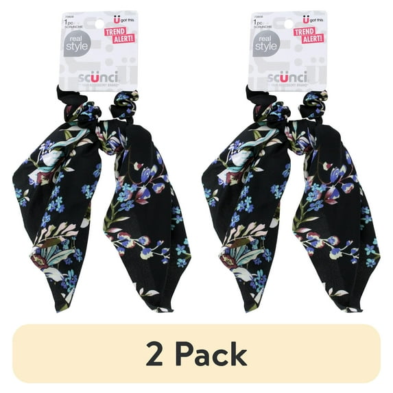 (2 pack) Scunci Real Style Floral Ponytail Scrunchie, 1-Piece