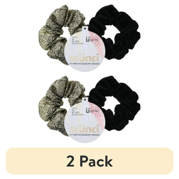 (2 pack) Scunci Scrunchies, Metallic and Black, 2-Piece