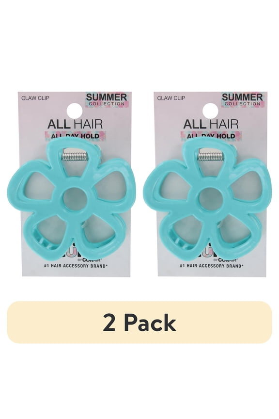(2 pack) Scunci Summer Collection All Hair All Day Hold Claw Clip, Flower-Shaped Design, Turquoise, 1-Count
