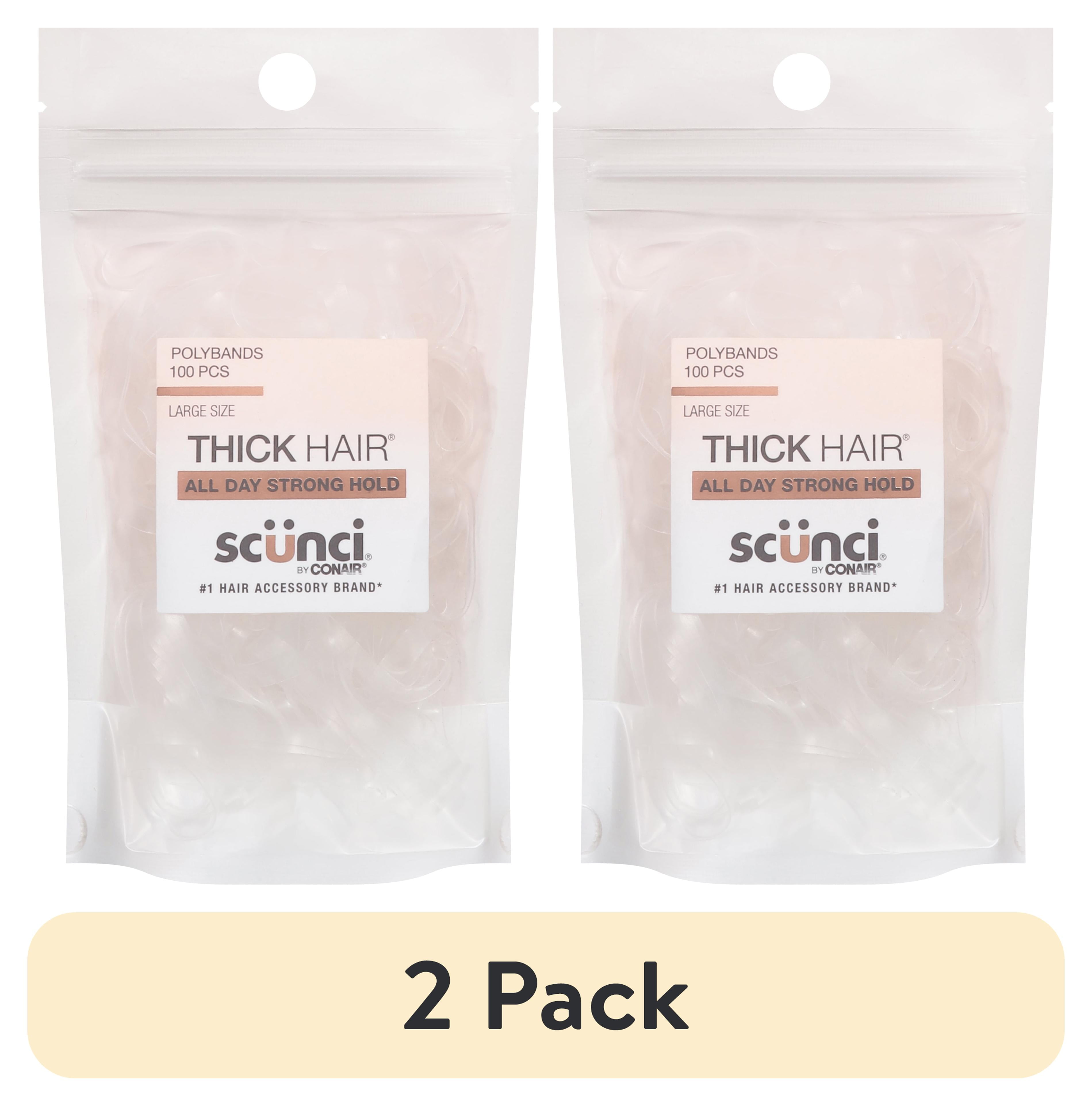 (2 pack) Scunci Thick Hair Polyband Ponytail Hair Ties, Clear, 100 Count
