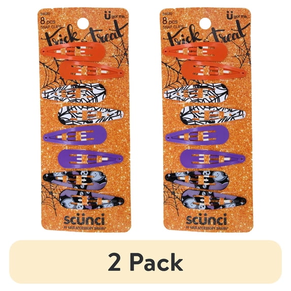 (2 pack) Scunci Trick or Treat Halloween Hair Snap Clips, Assorted Designs, 8-Pieces