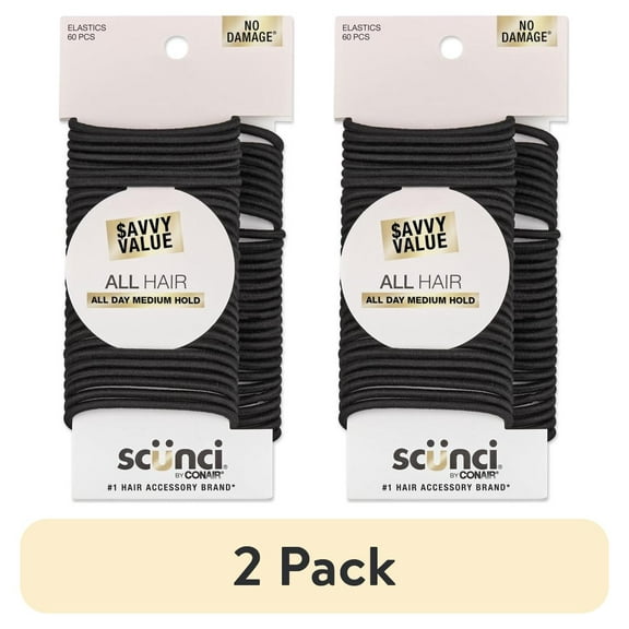 Scunci Value Pack Ponytail Hair Ties, Black, 60 Count