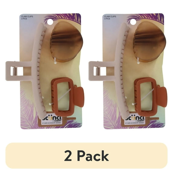 (2 pack) Scunci by Conair Claw Clips, 3-Pack, Assorted Sizes and Neutral Colors, Strong Hold for All Hair Types