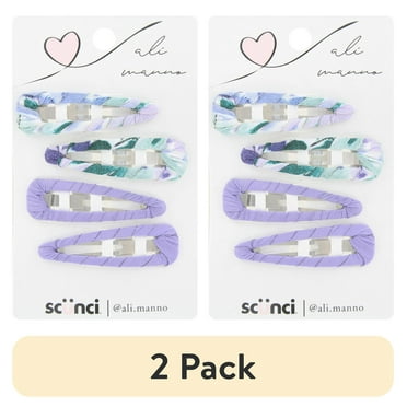 (2 pack) Scunci x Ali Manno Fabric Covered Hair Snap Clips, Assorted Colors, 4-Pieces