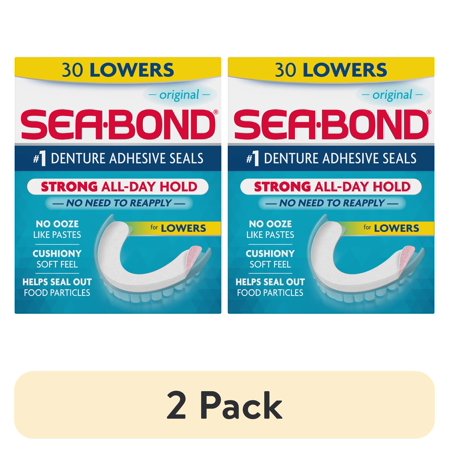 (2 pack) Sea Bond Secure Denture Adhesive Seals, Original Lowers, Zinc-Free, All-Day-Hold, Mess-Free, 30 Count