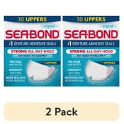 2 pack Sea Bond Secure Denture Adhesive Seals, Original Uppers, Zinc-Free, All-Day-Hold, Mess-Free, 30 Count