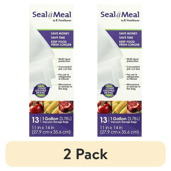 (2 pack) Seal-a-Meal Gallon Vacuum Sealer Bags (11" x 14"), 13-Count BPA-Free Vacuum Seal Bags for Food Storage and Meal Prep, Works With Seal-a-Meal and FoodSaver Vacuum Sealer Machines