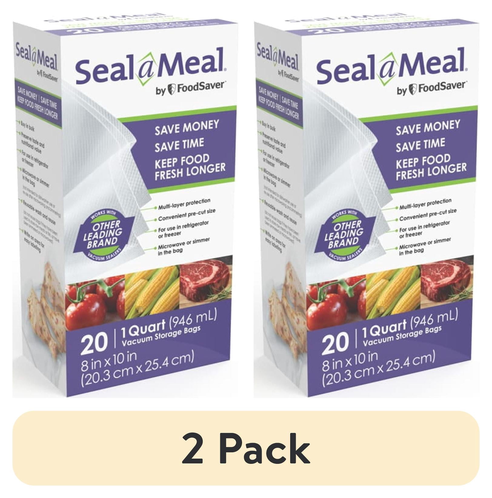 (2 pack) Seal-a-Meal 1-Quart Vacuum Seal Bags for Seal-a-Meal and FoodSaver Vacuum Sealers, 20 Pack, Plastic