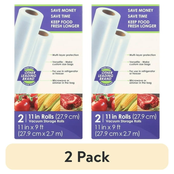 (2 pack) Seal-a-Meal 11" x 9' Vacuum Sealer Bag Rolls, 2-Count Vacuum Seal Rolls for Custom Size Food Storage Bags, Works With Seal-a-Meal and FoodSaver Vacuum Sealer Machines, 18 Feet Total