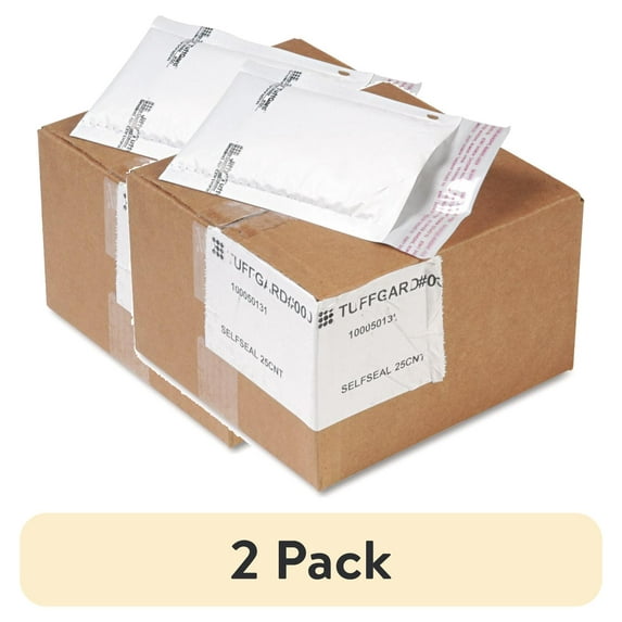 (2 pack) Sealed Air Tuffgard Premium Cushioned Mailers Bubble - #000 - 4" Width x 8" Length - Peel & Seal - Poly - 25 / Carton - White