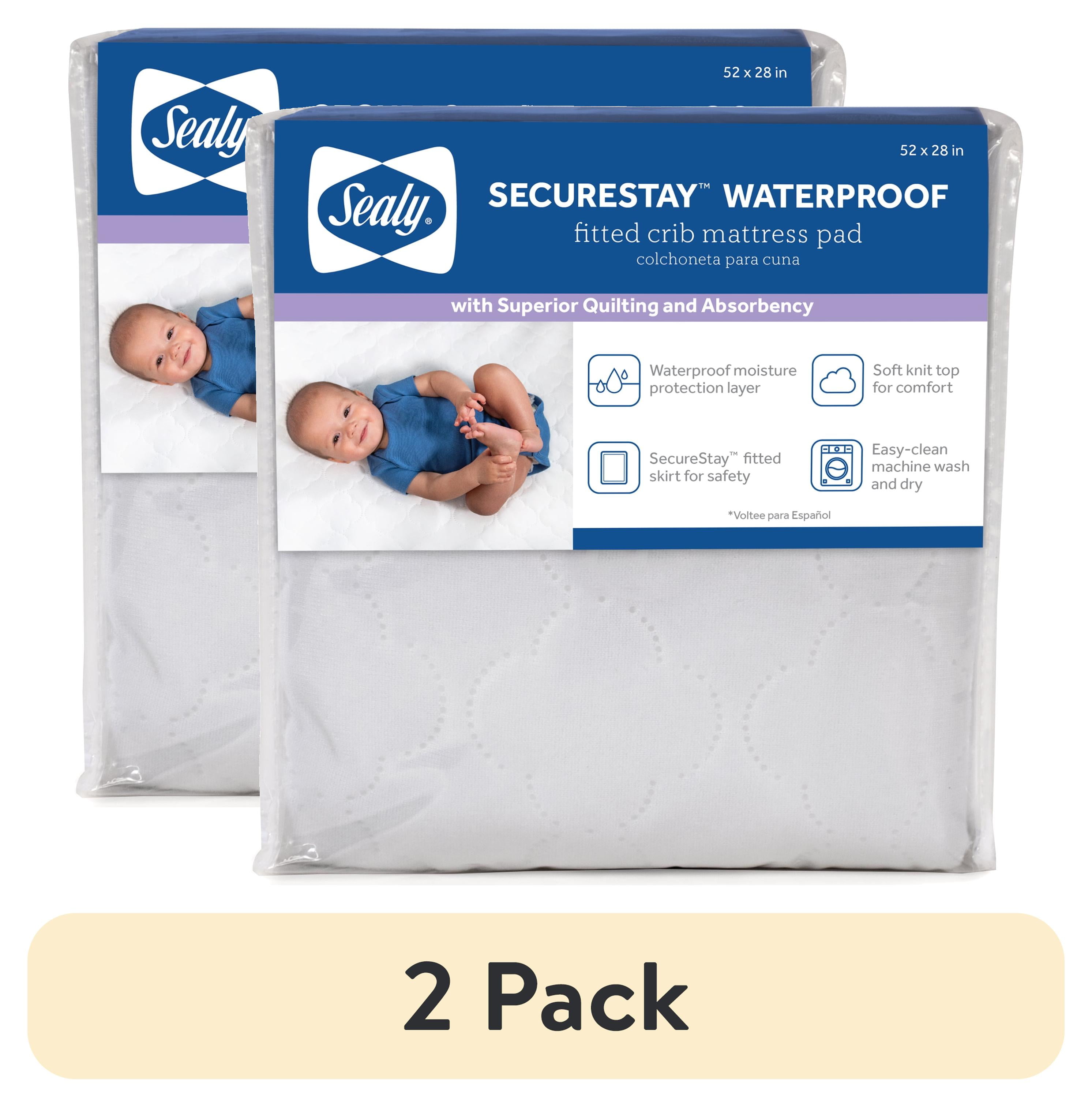 Sealy Waterproof Crib Mattress Pad - Hypoallergenic - Machine Washable ...