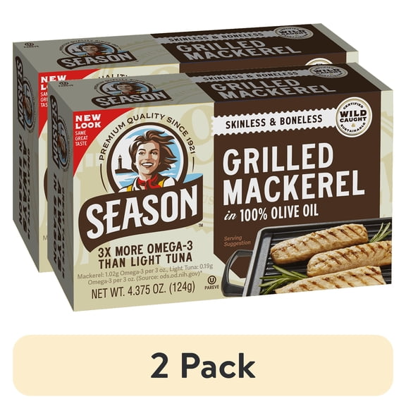 (2 pack) Season Grilled Mackerel Fillets in Olive Oil, 4.375 oz
