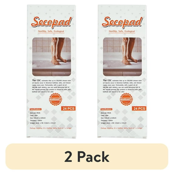 (2 pack) Secopad Anti Slip Shower Stickers 24 PCS Safety Bathtub Strips Adhesive Decals with Premium Scraper