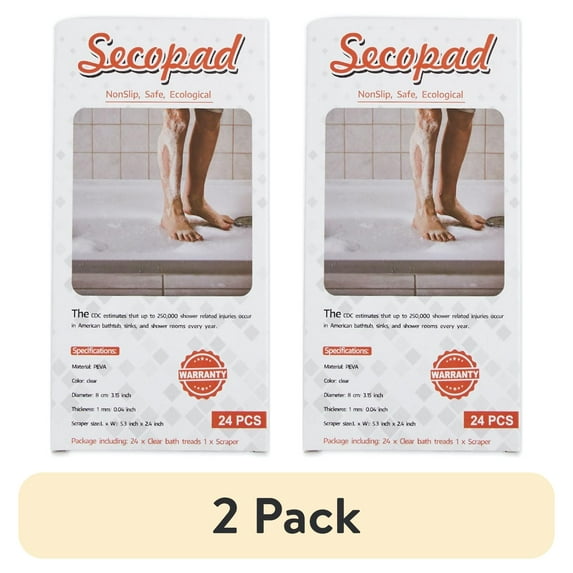 (2 pack) Secopad Bathtub Stickers Anti-Slip, 24 PCS Safety Shower Treads Adhesive Appliques with Premium Scraper