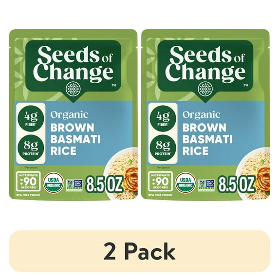 (2 pack) Seeds Of Change Certified Organic Brown Basmati Rice, Organic Food, 8.5 Oz Pouch. Ready In 90 Seconds!