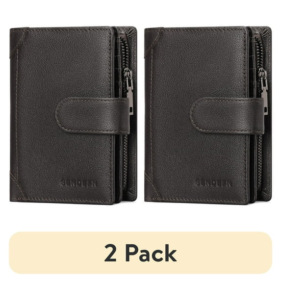 (2 pack) Sendefn Men's Wallet Genuine Leather Wallets for Men RFID Blocking Card Holder with Zipper Coin Purse