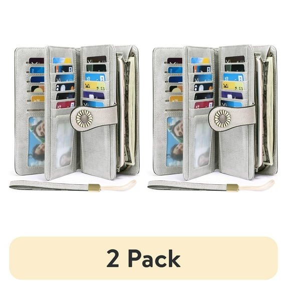 (2 pack) Sendefn Wallets for Women Genuine Leather Credit Card Holder with RFID Blocking Large Capacity Wristlet