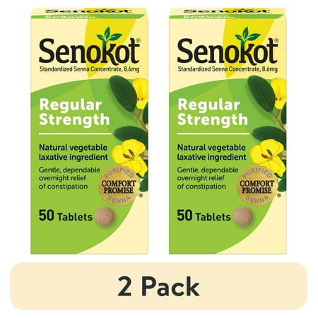 (2 pack) Senokot Regular Strength 50 Count Natural Vegetable Laxative Tablets