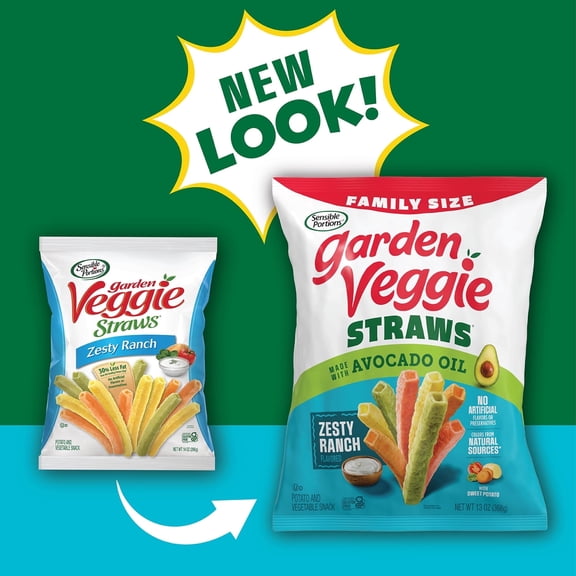 2 pack Sensible Portions Garden Veggie Straws Made with Avocado Oil, Zesty Ranch Flavor, 13 oz Bag