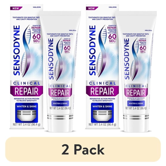 (2 pack) Sensodyne Clinical Repair Whiten & Shine Toothpaste for Sensitivity Relief, 3.4 Oz