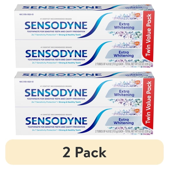 (2 pack) Sensodyne Extra Whitening Sensitive Toothpaste, Mint, 4 Oz, 2 Pack, for Adults