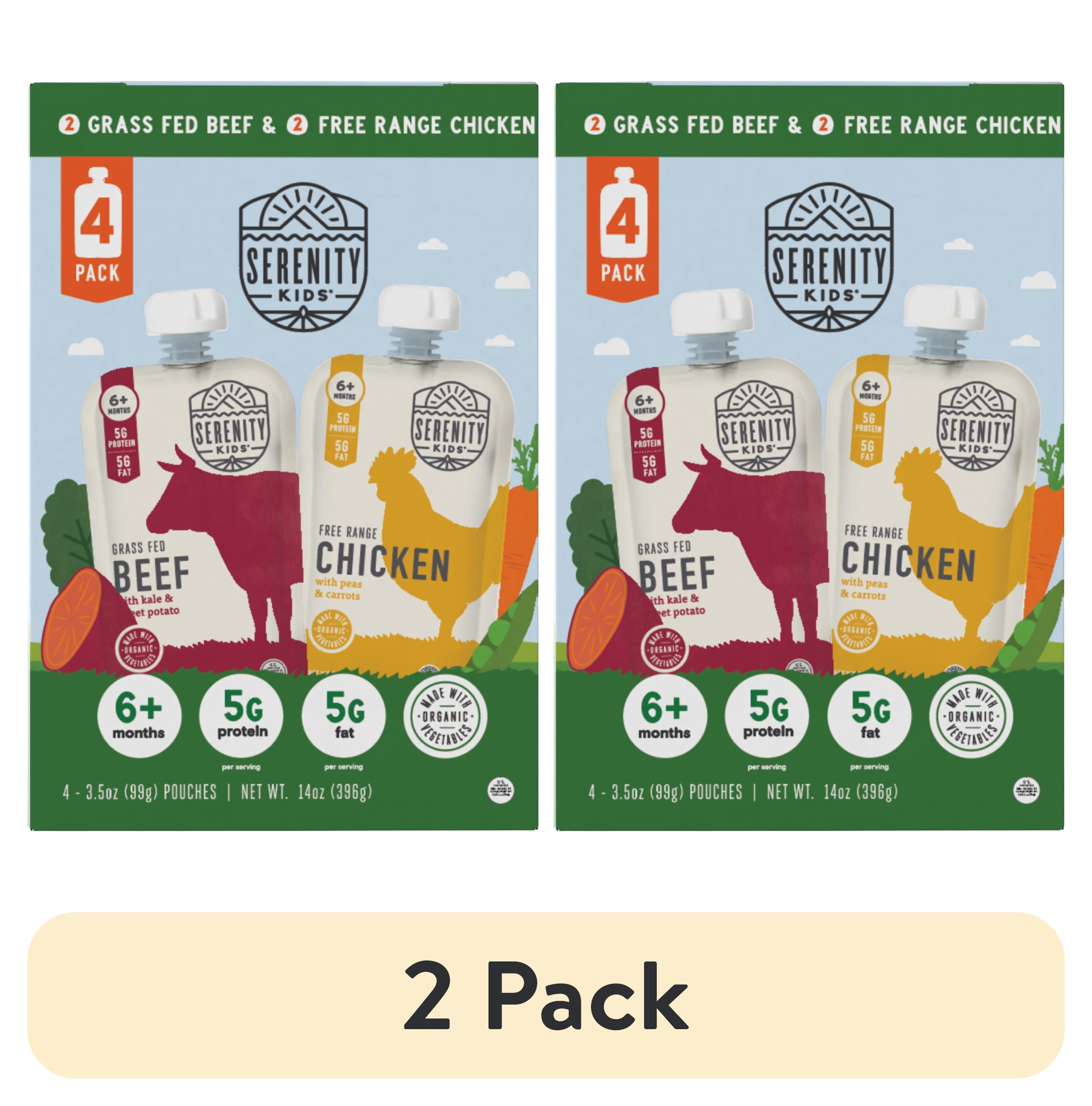 (2 pack) Serenity Kids Free Range Chicken & Grass Fed Beef Stage 2 Baby Food Organic Vegetables Variety Pack, 14oz/4ct Pouches