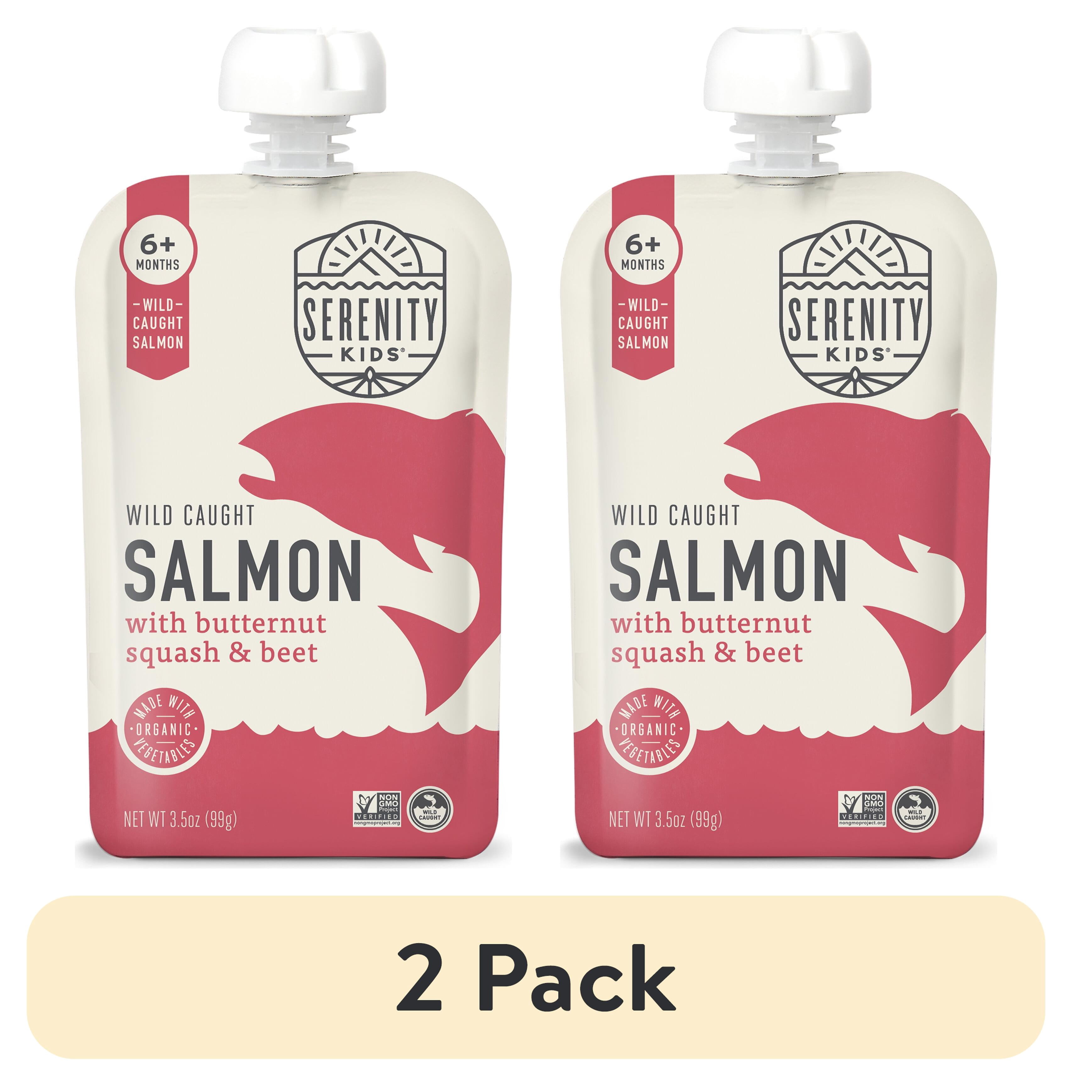 (2 pack) Serenity Kids Wild Caught Salmon Stage 2 Baby Food with Organic Butternut Squash & Beet, 3.5oz Pouch