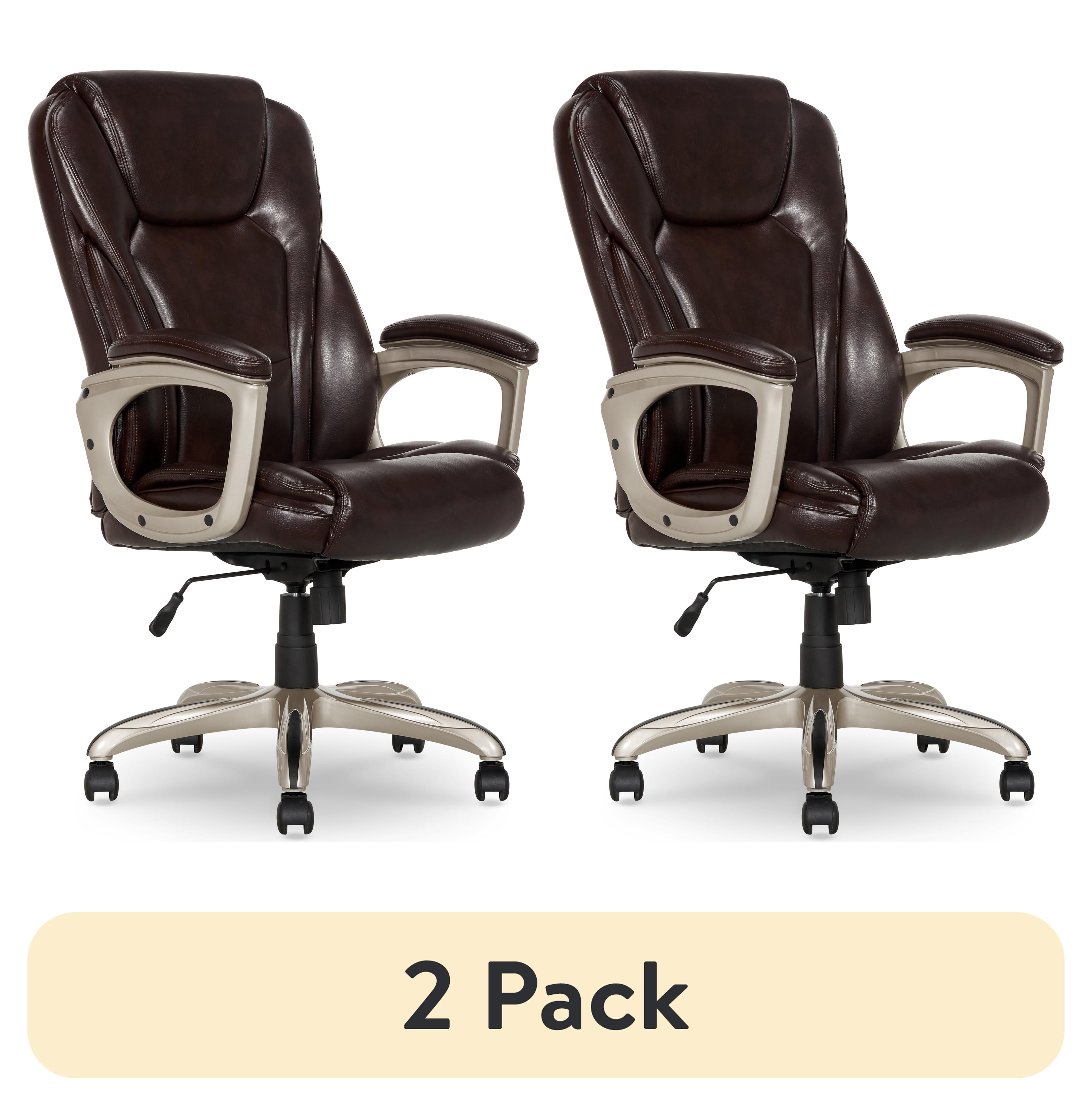 (2 pack) Serta Heavy-Duty Bonded Leather Commercial Office Chair with Memory Foam, 350 lb capacity, Brown