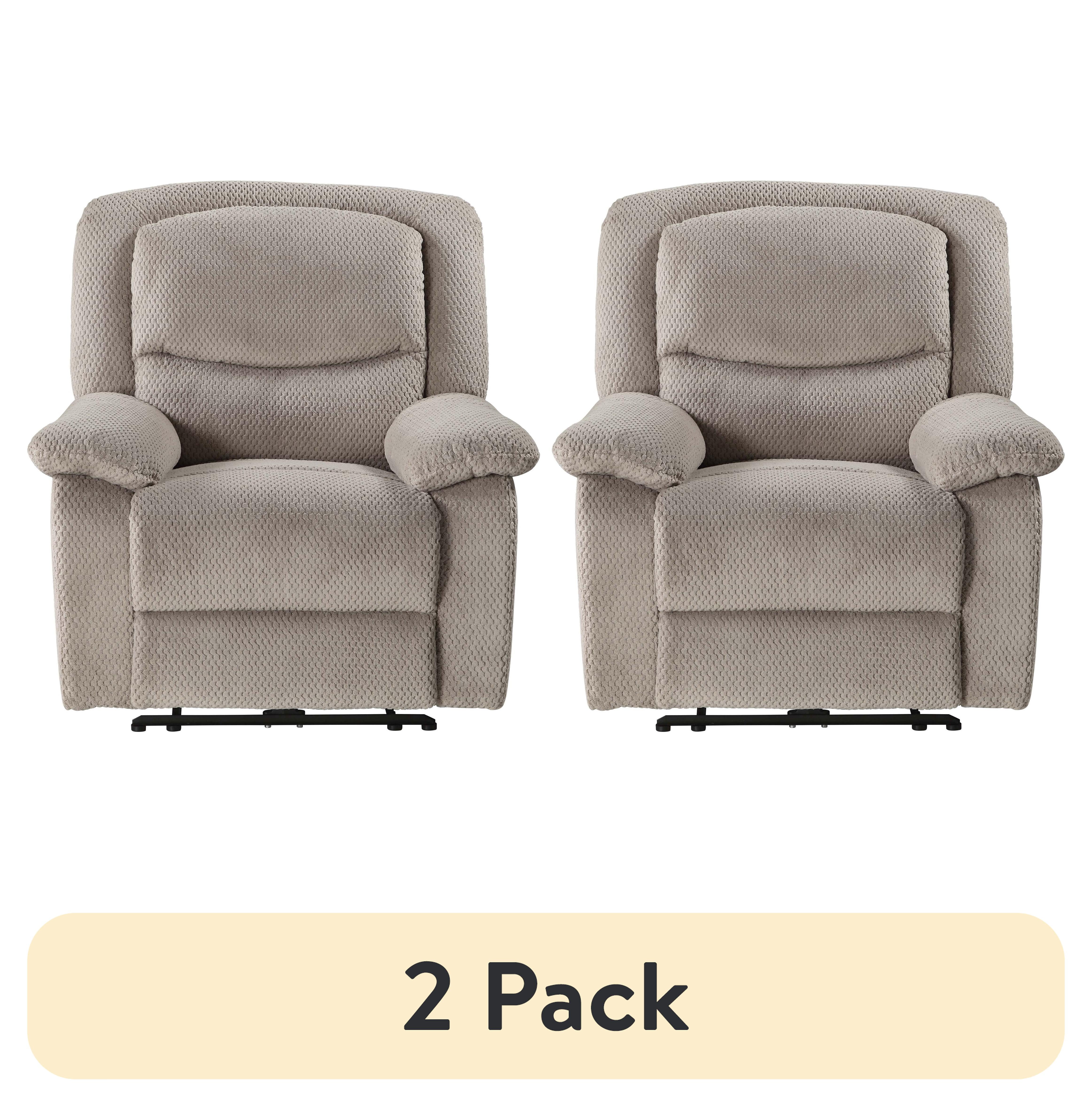 Beige Faux Leather Recliner with Wood Accents