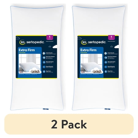 (2 pack) Sertapedic Extra Firm King Bed Pillow, Hypoallergenic