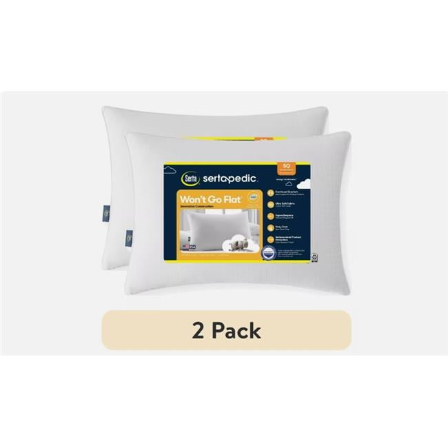 (2 pack) Sertapedic Won't Go Flat Standard/Queen Bed Pillow, Hypoallergenic