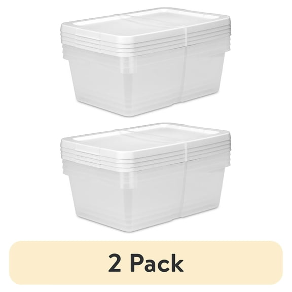 (2 pack) Set of (4) 12 Quart Storage Boxes, Clear Plastic Storage Bin with Snap-On Lid, White