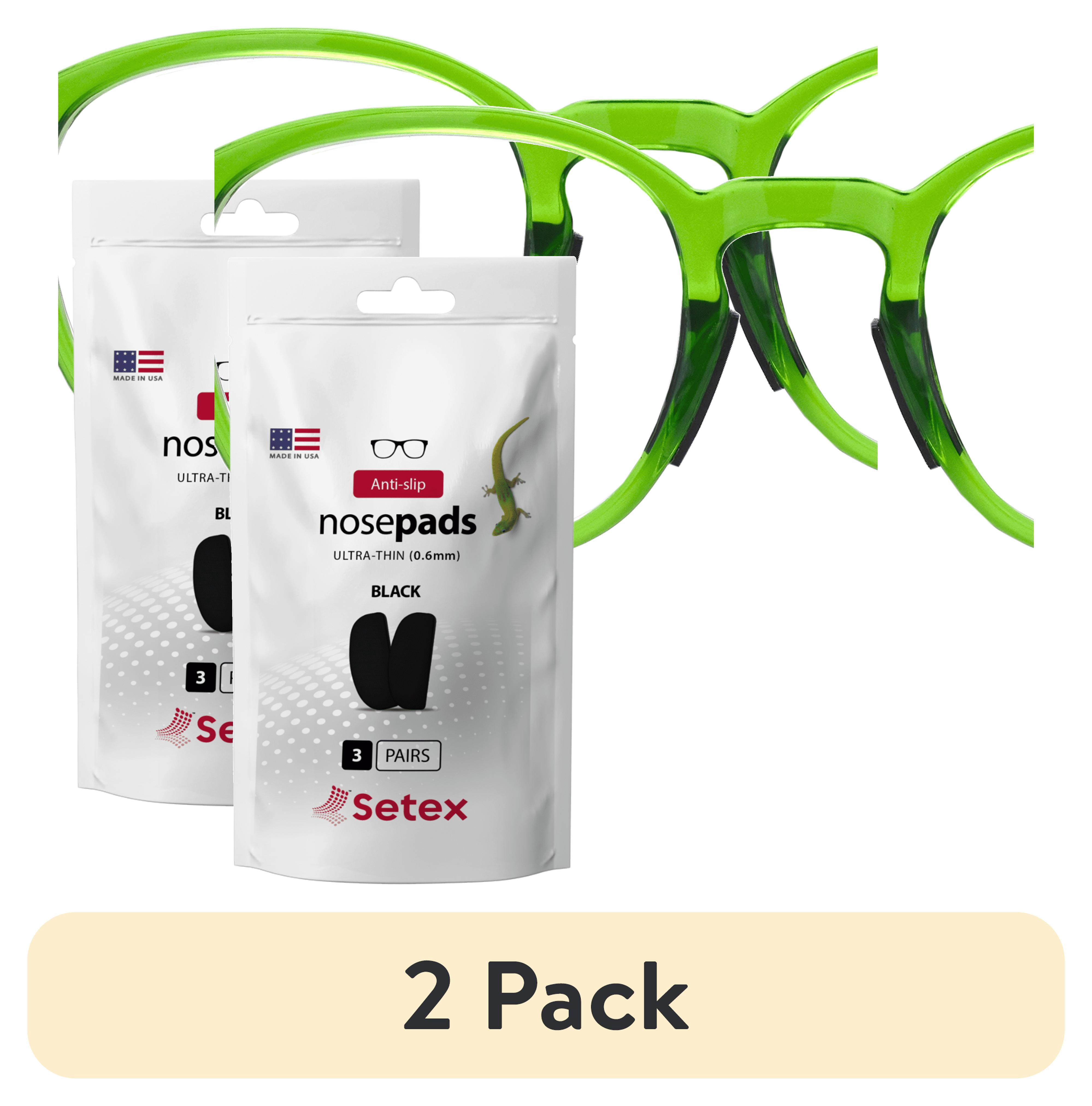 (2 pack) Setex Gecko Grip Ultra-Thin 0.6mm Anti Slip Eyeglass Nose Pads, (3 Black Pair), 2500 Innovative Microstructured Fibers per Nose Pad, 0.6mm x 7mm x 16mm