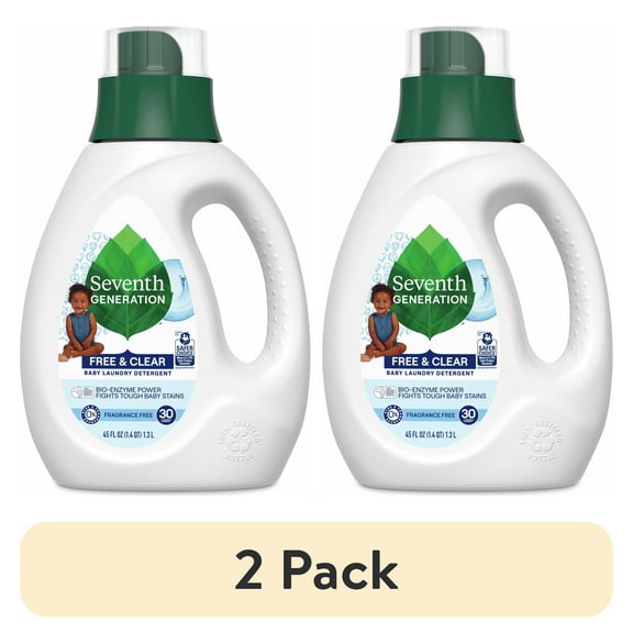 (2 pack) Seventh Generation Baby Laundry Detergent Unscented, Removes Baby Stains, Up to 30 Loads, 45 oz