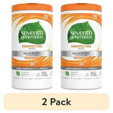(2 pack) Seventh Generation Disinfecting Wipes, Lemongrass Citrus, 70 Wipes​