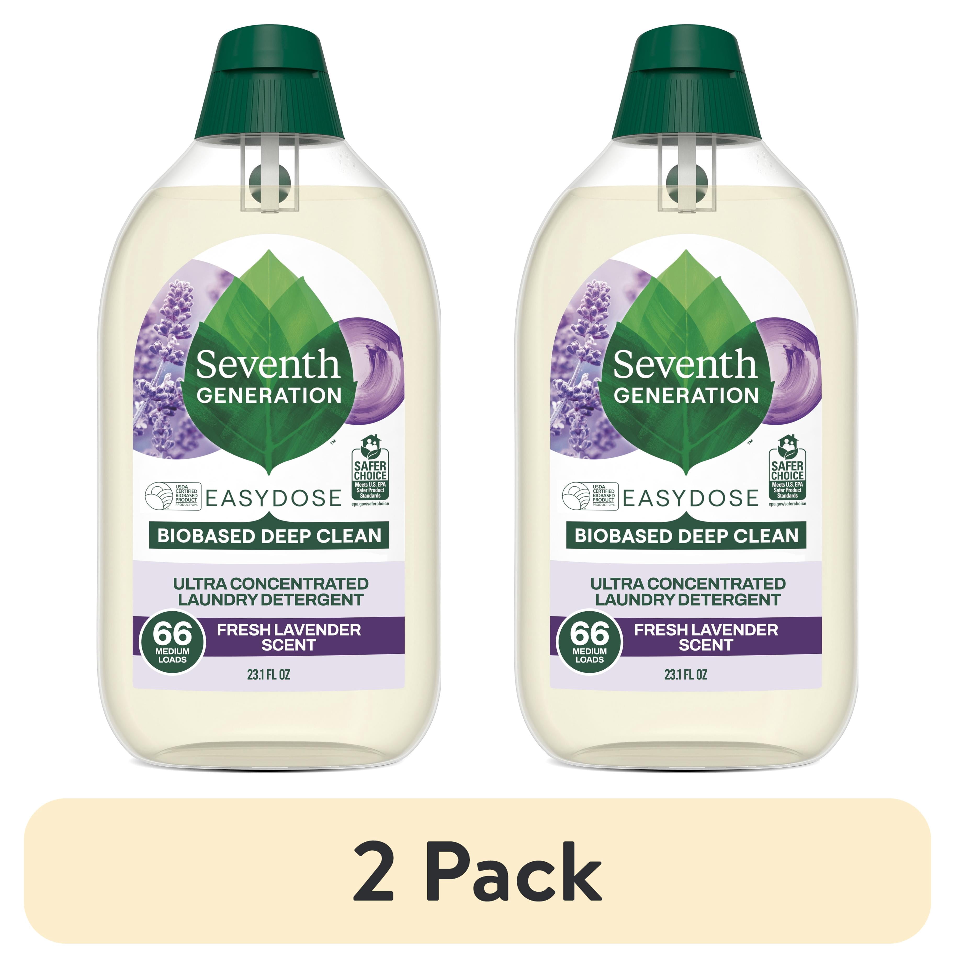 (2 pack) Seventh Generation Easy Dose Concentrated Liquid Laundry Detergent, Lavender, 23 fl oz, 66 Loads