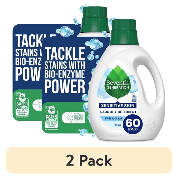 Seventh Generation Liquid Laundry Detergent Biodegradable Free & Clear Washing Detergent 90 oz